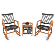3-Piece Acacia Wood Rocking Bistro Set with Hand-Woven Rope Seats