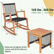 3-Piece Acacia Wood Rocking Bistro Set with Hand-Woven Rope Seats