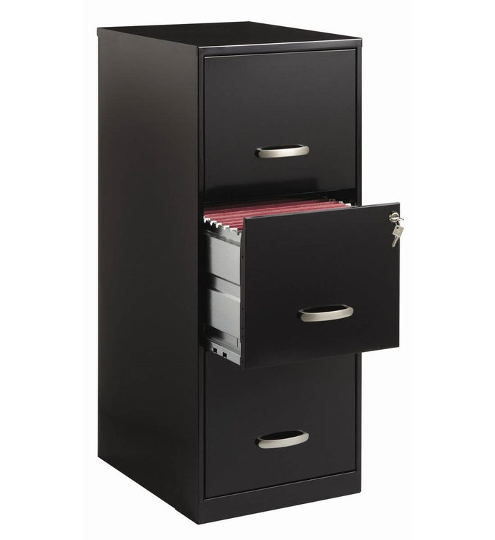 Black Metal 3-Drawer Key-Locking File Cabinet