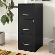 Black Metal 3-Drawer Key-Locking File Cabinet