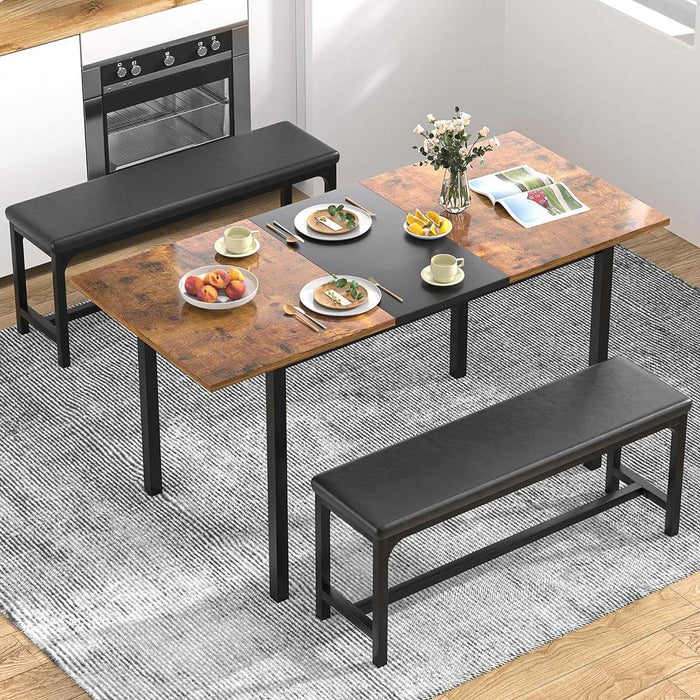 Modern 3-Piece Expandable Dining Set with 2 Benches