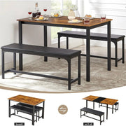 Modern 3-Piece Expandable Dining Set with 2 Benches