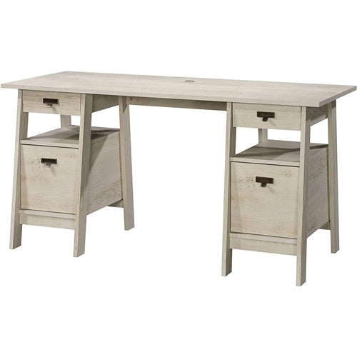 Farmhouse Chalky Oak Executive Desk with Filing Cabinets