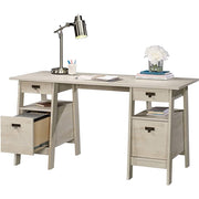 Farmhouse Chalky Oak Executive Desk with Filing Cabinets
