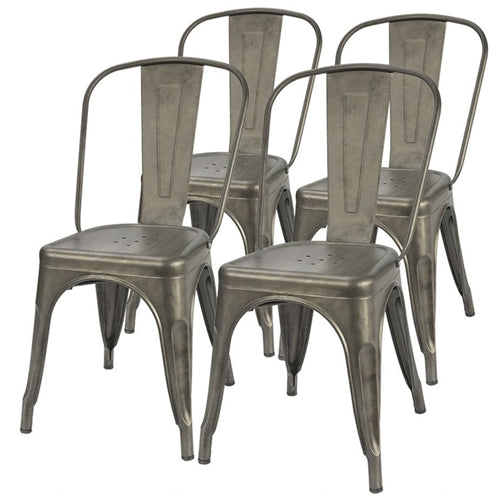 Set of 4 Stackable Gunmetal Café Bistro Dining Chairs