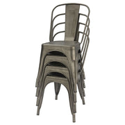 Set of 4 Stackable Gunmetal Café Bistro Dining Chairs