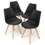 Set of 4 Black Mid-Century PU Leather Dining Chairs with Wood Legs