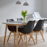 Set of 4 Black Mid-Century PU Leather Dining Chairs with Wood Legs