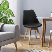 Set of 4 Black Mid-Century PU Leather Dining Chairs with Wood Legs