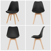 Set of 4 Black Mid-Century PU Leather Dining Chairs with Wood Legs