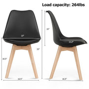 Set of 4 Black Mid-Century PU Leather Dining Chairs with Wood Legs