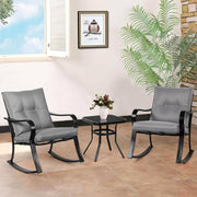 3-Piece Patio Rocking Chair Set with Grey Cushions