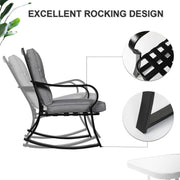 3-Piece Patio Rocking Chair Set with Grey Cushions