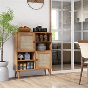Mid-Century Rattan-Door Sideboard Buffet Cabinet