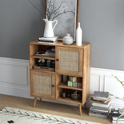 Mid-Century Rattan-Door Sideboard Buffet Cabinet