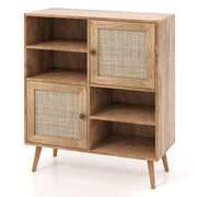 Mid-Century Rattan-Door Sideboard Buffet Cabinet