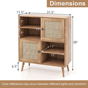 Mid-Century Rattan-Door Sideboard Buffet Cabinet