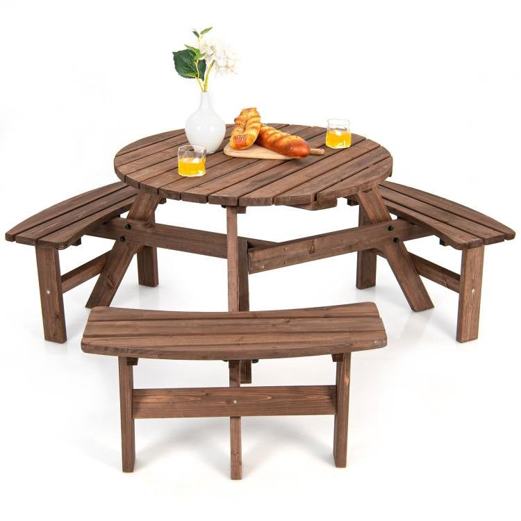 Solid Cedar Outdoor Picnic Table Set with 3 Benches
