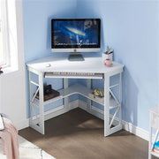 White Corner Computer Desk with Keyboard Tray & Storage Shelves