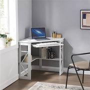 White Corner Computer Desk with Keyboard Tray & Storage Shelves
