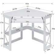 White Corner Computer Desk with Keyboard Tray & Storage Shelves